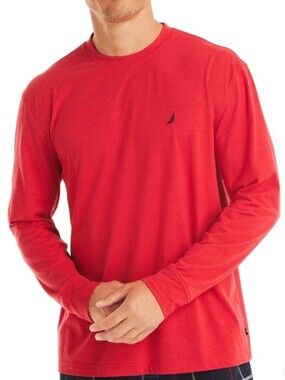 Nautica Long-Sleeve Crewneck Shirt - Red Size Medium As Is
